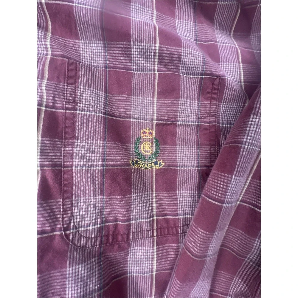 VINTAGE CHAPS RALPH‎ LAUREN  mens Size XLarge plaid maroon button down shirt 90s